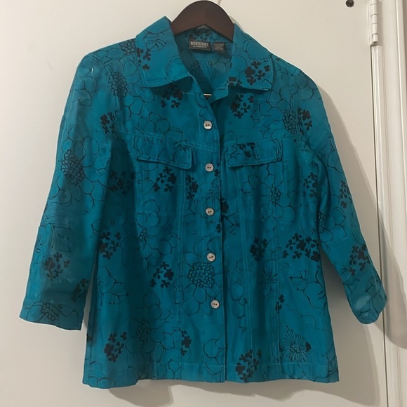 Chico's Teal Floral Jacket Size 1/M - Picture 1 of 6